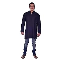 Men's Indian Kurta Solid Black Color Shirt Tunic 100% Cotton Big & Tall