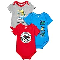 Converse Baby Boy's Dino 3-Pack Bodysuit (Infant) Dark Grey Heather 0-3 Months