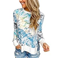 Andongnywell Women Gradient Color Printing Blouses Plus Size Long Sleeve Crew Neck Pullover Tunic Tops