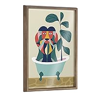 Kate and Laurel Blake Mid Century Modern Lion in Bathtub Framed Printed Glass Wall Art by Rachel Lee of My Dream Wall, 18x24 Gold, Decorative Colorful Animal Art Print for Wall