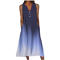Ladies Sleeveless Dresses Loose Fit Dresses for Women Vneck Beach Hawaiian Maxi Long Summer Fall Dresses 2024