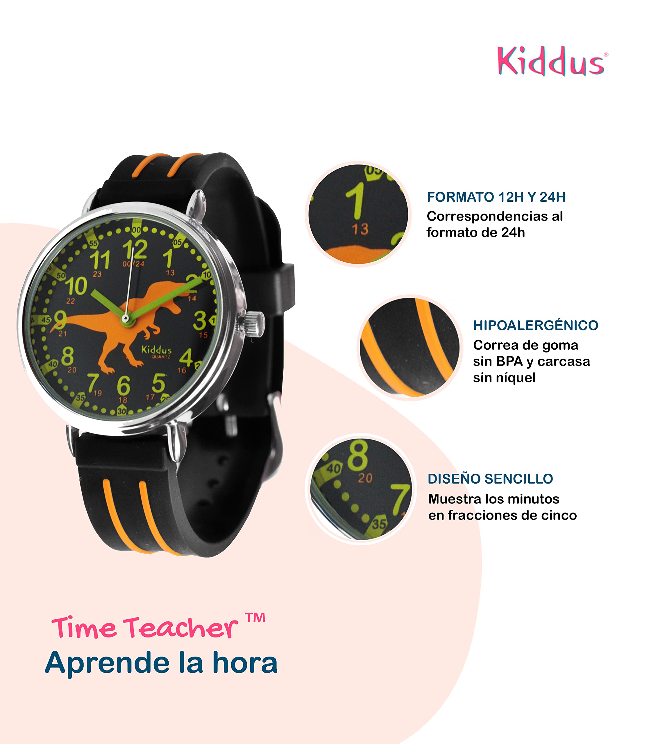 Kiddus Educational Kids Watch for Children Boy and Girl. Analogue Time Teacher Wristwatch with Exercises. Japanese Quartz Movement. Easy to Read and Learn The time
