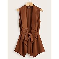 Jackets for Women Jackets - Draped Collar Self Belted Vest (Color : Brown, Size : X-Large)