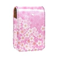 Spring Sakura Florals Pink Romantic Girl Lipstick Case With Mirror for Purse Mini Lipstick Holder Organizer Bag Travel Cosmetic Pouch, 9.5x2x7 cm/3.7x0.8x2.7 in