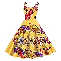 Mardi Gras Striped Dress Maxi Length Retro A Line Flared Swing Formal Prom Party Dress Summer Midi Dress for Women