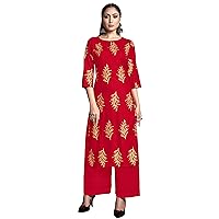Indian Kurti for Women's With Pant | Rayon Foil Printed Kurta Partywear Kurtis For Women Tunic