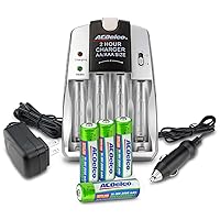 ACDelco 2-Hour Fast Battery Charger Includes AA Rechargeable Batteries and Car Adapter, 4 Count