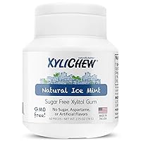 100% Xylitol Chewing Gum - Non GMO, Non Aspartame, Gluten Free, and Sugar Free Gum - Natural Oral Care, Relieves Bad Breath and Dry Mouth - Ice Mint, 60 Count