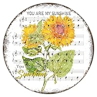 Music Note Sunflower You are My Sunshine Round Metal Signs Funny Vintage Aluminum Metal Tin Sign for Living Room Bedroom Bathroom Kitchen Retro Wall Art Home Decor 12x12 Inch Hanging Poster