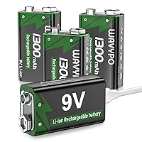 9V Rechargeable Batteries, 1300mAh 9 Volt Lithium-ion Batteries Long Lasting 9V battery with 2 in 1 USB-C Fast Charging Cable for Smoke Detector Alarms, Microphone, Toys, walkie-Talkie etc (4 Pack)