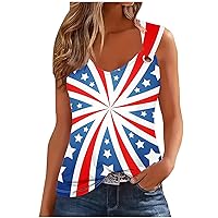 Tie Dye USA Flag Tank Tops O-Ring Strape Sexy V Neck Novelty Sleeveless Shirts Summer 4th of July Patriotic Blouses