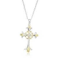 Amazon Collection 18k Gold Plated Sterling Silver Two Tone Celtic Cross Pendant Necklace, 18