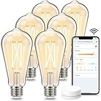 Smart Edison Bulbs, 2700K-6500K Tunable WiFi Edison Bulbs with Remote Control, 8W 60W Equivalent Dimmable ST19(ST58) Vintage Light Bulbs 800lm, Compatible with Alexa & Google Home, 6-Pack