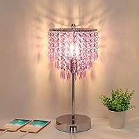 USB Bedside Crystal Lamp, 3 Way Dimmable Touch Nightstand Lamp with Dual USB Charging Ports, Lavender Table Lamp Decorative Accent Lamp Silver for Bedroom, Living Room, Office, B11 LED Bulb Included