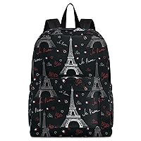 Paris Eiffel Towers Hearts Polyester Computer Backpack Large Daypack for Business Sport Travel School Bookbags