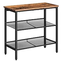 End Table, 3-Tier Narrow Side Table, Nightstand with 2 Flat or Slant Adjustable Shelves for Small Spaces, Hallway, Living Room, Bedroom, Sturdy, Easy Assembly, Rustic Brown and Black BF23BZ01G1