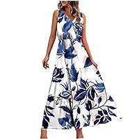 Summer Maxi Dresses for Women 2024 Casual Sundresses Long Floral Dress Sexy Sleeveless Boho Dresses Vacation Flowy Dresses