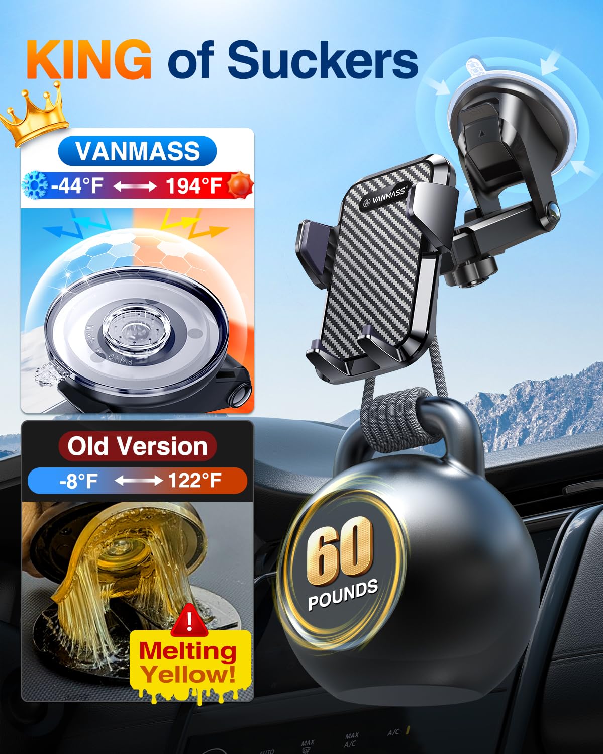 VANMASS Universal Car Phone Mount,【Patent & Safety Certs】 Upgraded Handsfree Stand, Phone Holder for Car Dashboard Windshield Vent, Compatible iPhone 14 13 12 Samsung Android & Pickup Truck
