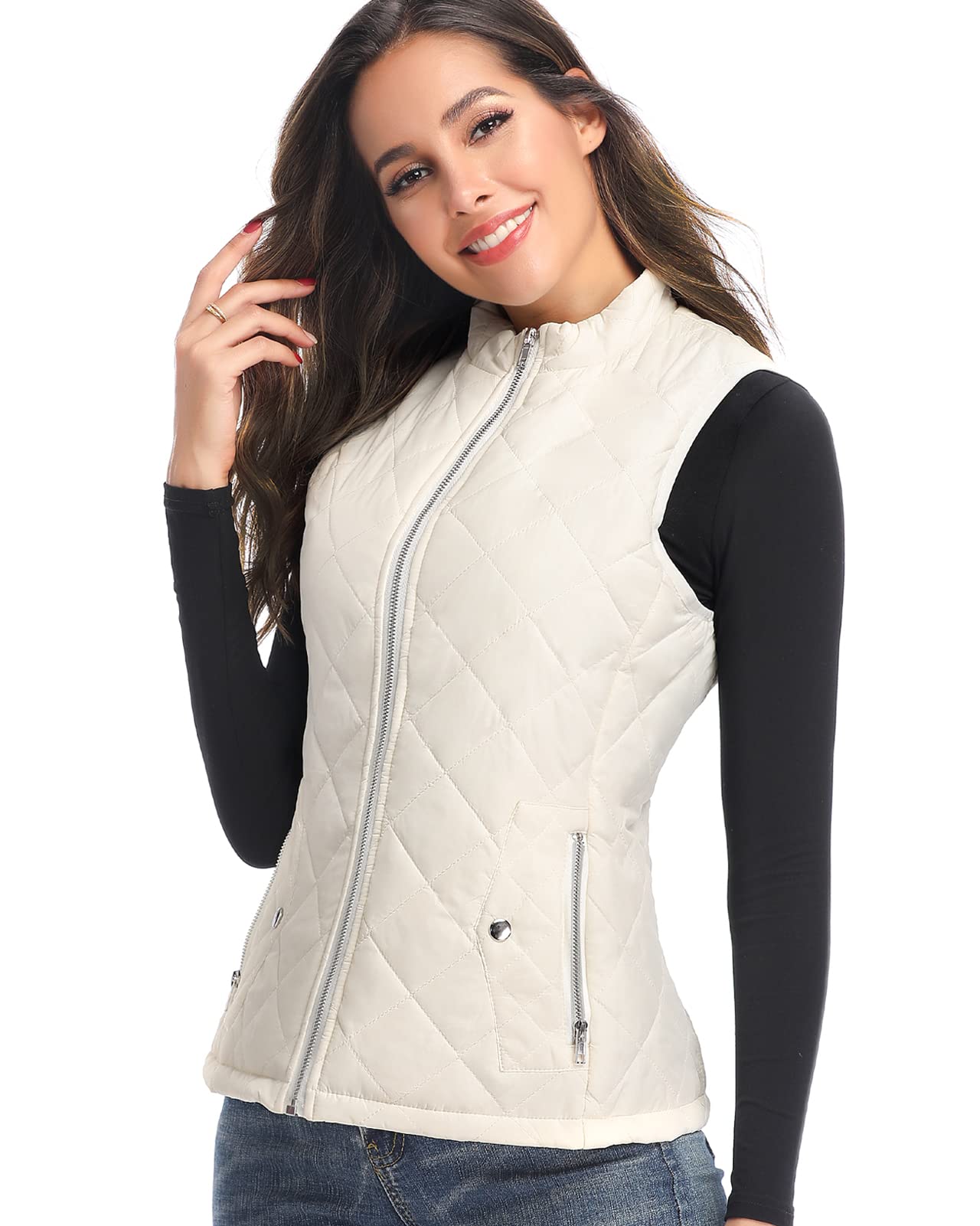 LONGKING Women's Outwear Vest - Stand Collar Lightweight Zip Quilted Vest for Women