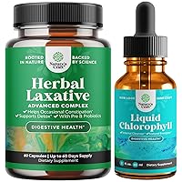 Natures Craft Bundle of Herbal Laxative Capsules with Probiotics and Natural Chlorophyll Liquid Drops - Natural Colon Detox Digestive Support System - Mint Flavored Liquid for Digestive Support