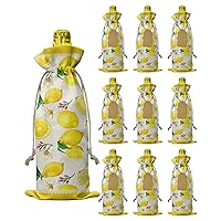 10 Pack Wine Bottle Bags, Summer Lemon Wine Bottle Cover with Drawstring, Yellow Tropical Lemon Spring Floral Gift Bag for Champagne Wedding Birthday Party