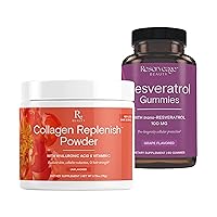 Reserveage Beauty- Resveratrol Gummies 100 mg 1 Pack Collagen Replenish Powder with Hyaluronic Acid & Vitamin C 2.75 Oz