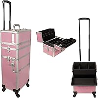 Hiker HK6501PPPK HK6501 4-Wheel 2-in-1 Rolling Makeup Case with Easy-Slide and Extendable Trays, Includes Removable Tray and Extra Lid, 31-Inch, Smooth Texture, Pink