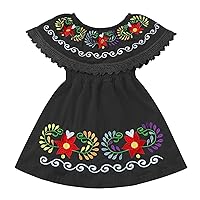 IKADEX Kids Baby Girls Mexican Dress Off Shoulder Floral Embroidered Party Cinco de Mayo Dresses