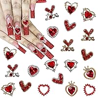 Red Heart Nail Charms for Nails- 20Pcs Valentine's Day Nail Art Charms Glitter Love Heart Nail Crystals 3D Alloy Nail Rhinestones Gold Silver Nail Design Jewelry for Women DIY Valentine Craft Supplies