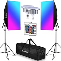Softbox Lighting Kit, Zingbabu Photography Lighting Kit with 2X 20X28 inch Soft Box, 2X 150W 3200-6000K E27 RGB Led Bulb Studio Lighting for Video Recording