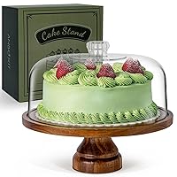 Cake Stand with Dome Lid, Acacia Wood Cake Plate with Cover, Wooden Cake Display Stand with Acrylic Dome - Footed