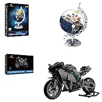 JMBricklayer Space Star Earth Building Block Kit with Lights 70006 & H2R Motorcycle Building Block Sets 60119