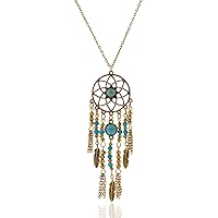 LUREME® Native American Dream Catcher Turquoise Pendant Long Chain Necklace (01003467)