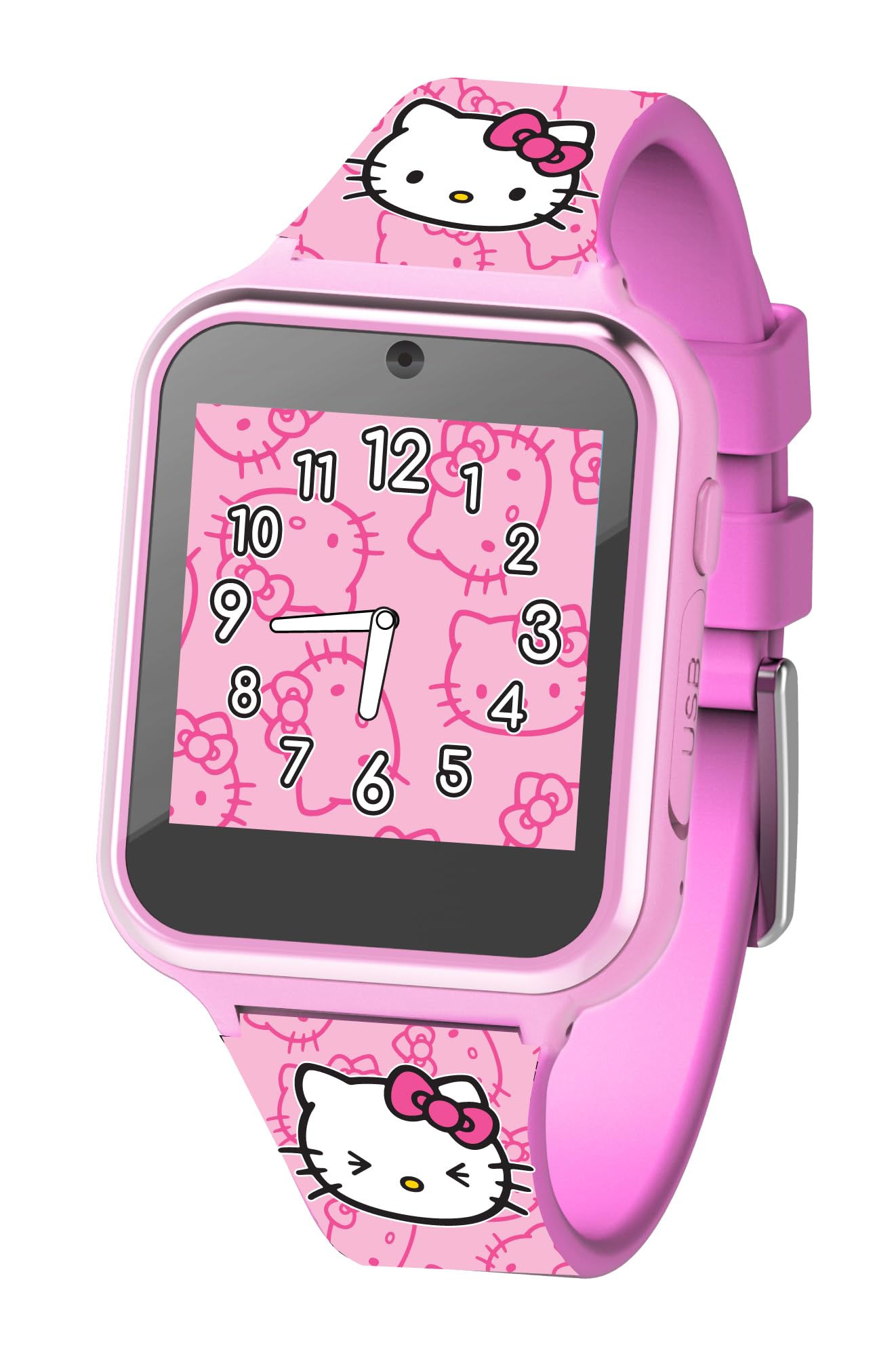 Accutime Hello Kitty Pink Educational Learning Touchscreen Kids Smart Watch - Toy for Girls, Boys, Toddlers - Selfie Cam, Learning Games, Alarm, Calculator, Pedometer & More (Model: HK4185)