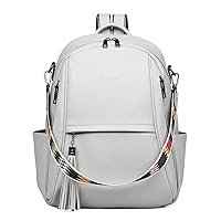 FADEON Leather Laptop Backpack Purse for Women Small Designer Laptop Bag,Multi-Pockets Travel Ladies Shoulder Bag Grey