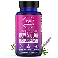 Flow and Glow Natural Hormone Balance for Women - PMS & Menopause Relief for Cramps, Mood Swings & Night Sweats with Donq Quai & Black Cohosh for Menopause - 60 Vegan Capsules (1 Pack)