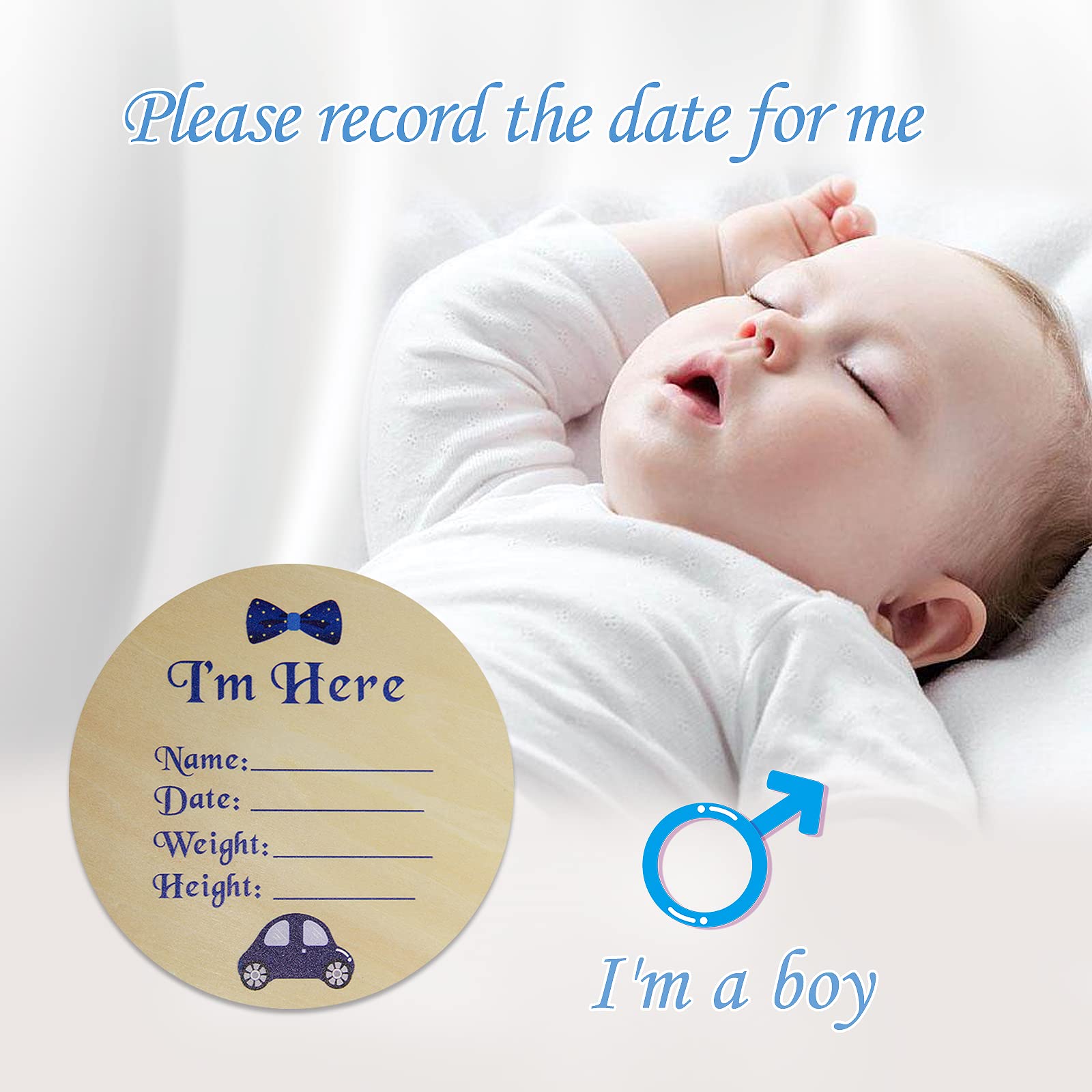 For Baby Boy, Hello World - Wood Newborn Baby Birth Announcement Sign, Round (Baby Boy)