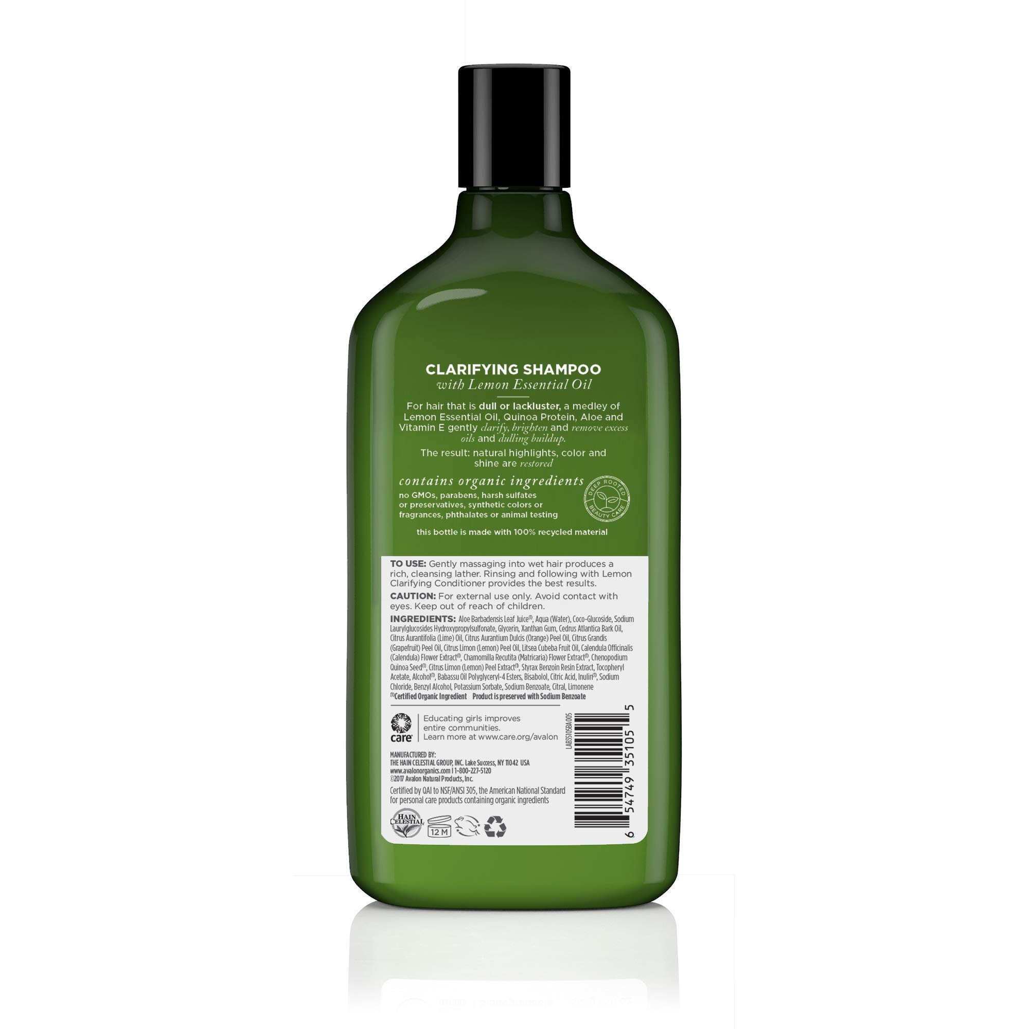 Avalon Organics Clarifying Lemon Shampoo, 11 oz. (Pack of 2)