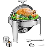 6QT Roll Top Round Chafing Dish Stainless Steel Full Pan Classic Buffet Chafer [at Least 5 People]