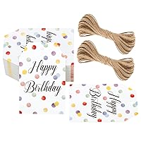 G2PLUS Happy Birthday Gift Tags, 100PCS Colorful Dot Happy Birthday Tags, 2.16''×3.34'' White Paper Present Hanging Labels with String for Birthday Party Favors, Birthday Gift Decor