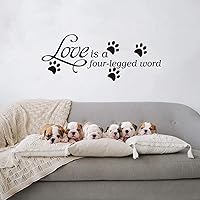 AnFigure Cat Wall Decor, Cat Wall Decals, Pets Dogs Paw House Pup Animals Footprint Quotes Inspirational Bedroom Positive Family Sayings Home Art Decor Vinyl Stickers Love is A Four Legged Word 23