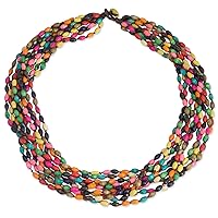NOVICA Artisan Handknotted Wood Torsade Necklace Multicolor Beaded Jewelry by Stone Upcycled Thailand 'Songkran Belle'