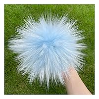 homeemoh 5.9 Inch Fluffy Faux Fur Pom Pom Balls Furry Pompoms with Snap Button for Knitting Hat Shoes Bag Charm Scarves Decoration (Raccoon - Light Blue)