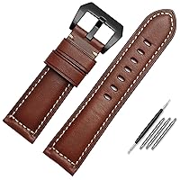 Leather Watch Band for Men, Suitable for Panerai Seiko Citizen Jeep Italian Leather Watch Chain 22mm 24mm 26mm WatchBands (Color : Dark Brown Black, Size : 24mm)