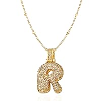 Initial Bubble Necklace for Women 18K Gold Plated Letter Balloon Pendant for Girls Jewelry Gift for Mother and Daughter