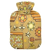 Hot Water Bottles with Cover Beekeeping Bee Honey Hot Water Bag for Pain Relief, Hot and Cold Therapy, Water Heating Pad 2 Liter