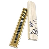 Hashimoto-Kousaku Wajima Japanese Natural Lacquered Wooden Chopsticks Reusable in Gift Box, Seasonal Scenery Naminohana (Black) Made in Japan, Handcrafted