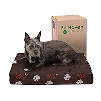 Furhaven Water-Resistant Cooling Gel Dog Bed for Small Dogs w/ Removable Washable Cover, For Dogs Up to 20 lbs - Indoor/Outdoor Garden Print Mattress - Bark Brown, Small