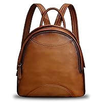 LRTO Genuine Leather Backpack Purse for Women Retro Handmade Small Casual Rucksack Satchel Back Bag (Brown)