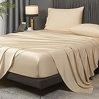 Ivellow 100% Viscose from Bamboo Sheets King Size, 18-24 Inch Extra Deep Pocket Beige King Bed Sheets 4Pcs, Luxury Bamboo Viscose Cooling Sheets for King Size Bed, Silky Soft, Smooth, Breathable